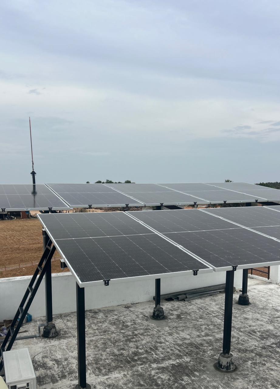 Rooftop solar panels on a mounted structure
